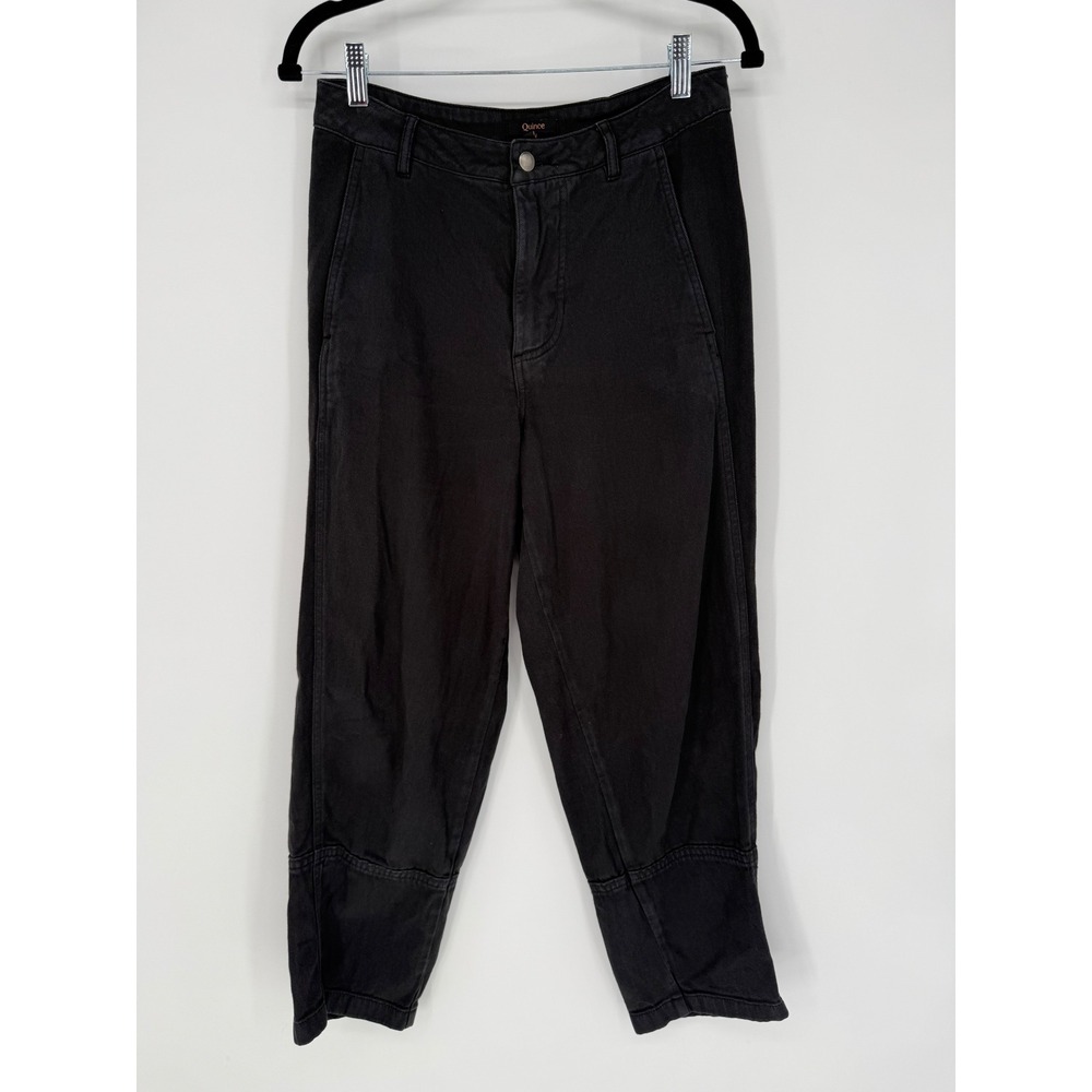 QUINCE ORGANIC COTTON STRETCH TWILL BARREL LEG PANTS IN WASHED BLACK SIZE 4